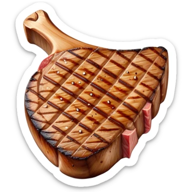 Cinematic thick-cut t-bone steak, perfectly seared with grill marks, a grilled center, rich and savory, warm glow, sizzling and mouthwatering, highly detailed and appetizing. sticker