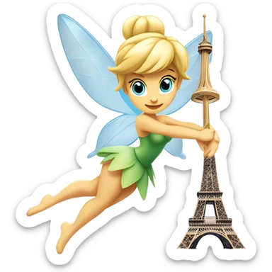 Tinker Bell flying wagging her wand over the Eiffel Tower sticker