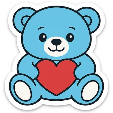 Change the teddy bear's fur to a flat blue color with white, no shadows, flat lighting, transparent background. sticker