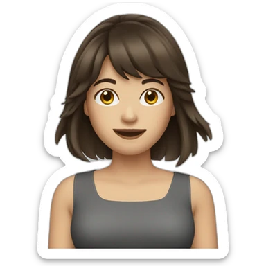 brunette woman with bangs and long hair waving sticker