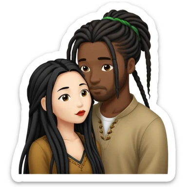 Asian Woman with long hair kissing a black guy with dreads sticker