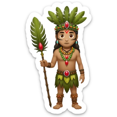 full body indigenous forest hunter spirit with feather fruit crown sticker
