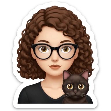 white girl with chest-length brown curls and black cat-eye glasses sticker