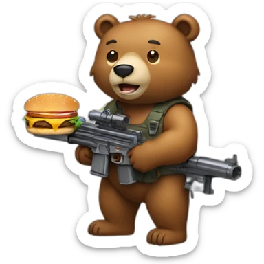 Bear with burger a minigun sticker