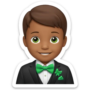 baby, boy, brown hair in suit, with green bow, smile sticker