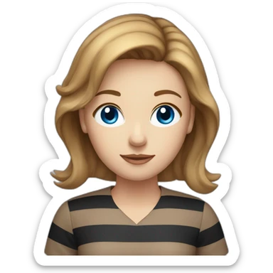 light brown hair woman blue eyes black stripy blouse sticker