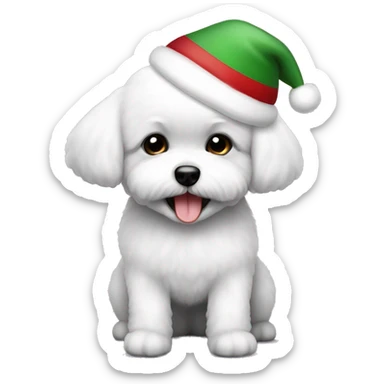 half black half white bichon dog small celebrating christmas sticker