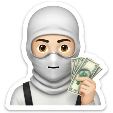 generate guy with balaclava laser from eye and money in hand sticker
