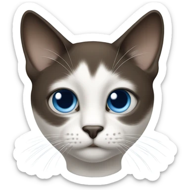 Snowshoe cat with small white patch on left side by nose, dark face and blue eyes sticker