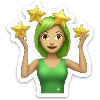 Green women holding three gold stars above head sticker
