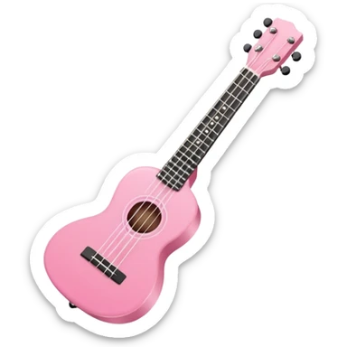 Minimalistic flat vector icon, iOS style, thin black contour on white background. Small pink ukulele with four strings. Clean, modern, no text, no shadows sticker