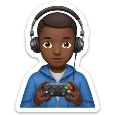black kid with headphones holding game controller sticker