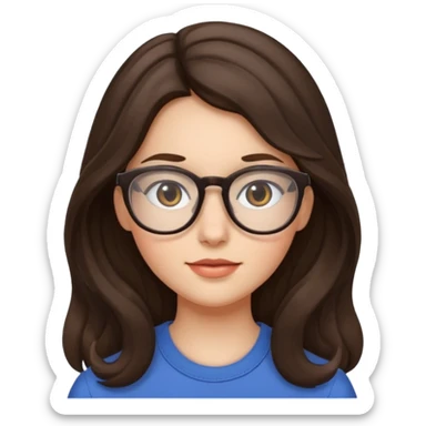 Brunette (more brunette) girl with long not to wavy hair and glasses sticker