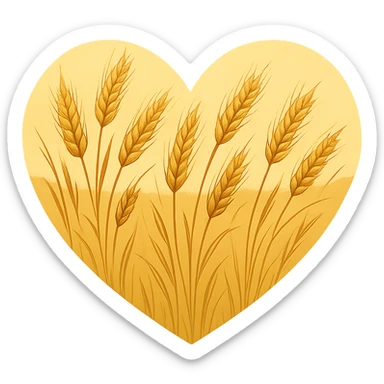 heart with a golden wheat prairie, clean digital illustration sticker