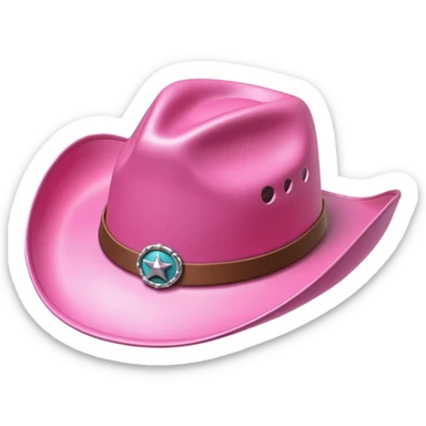 A 3D pink cowgirl hat emoji in Apple iOS style, glossy smooth texture, soft shadows, realistic but cartoonish, high resolution, white background. sticker