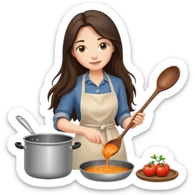 Long hair Brunette girl cooking stirring pot sticker