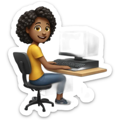 An white enthusiastic young artist and behind her computer sticker