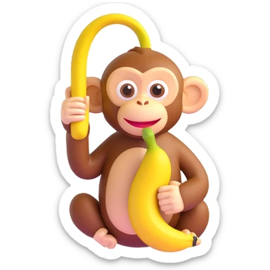 cartoon monkey holding a banana to its ear like a phone sticker