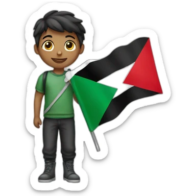 Boy holding Palestine flag  sticker