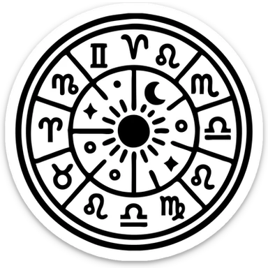 vintage astrology natal chart icon with intricate celestial symbols, mystical, ornate, zodiac constellations, solid black sticker