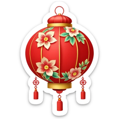 kawaii cute chinese red lantern with floral decoratons sticker