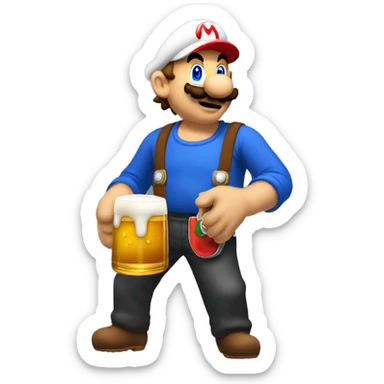 Mario plumber drinking beer with a shirt that says “HOPE” sticker