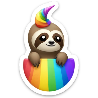 a sloth on a rainbow with a unicorn horn on its forehead  sticker