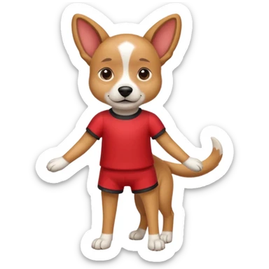 a dog with legs and arms with red clothers on sticker