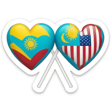 American and Kazakh flag in a heart sticker