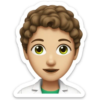 Female scientist with brown hair and green eyes sticker