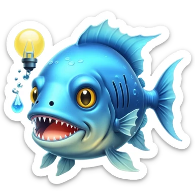 anglerfish with the light dangling in front of it with black back ground sticker