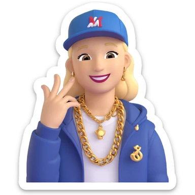 Jul French rapper with cap gold chain smiling playful style sticker