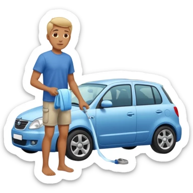 man washing a car outside his house full body sticker