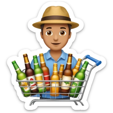 man with a shopping cart full of beers and wines sticker