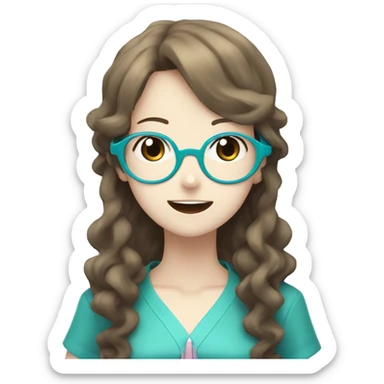 hatsune miku singing with a girl with brown curly hair, pale skin and blue glasses sticker