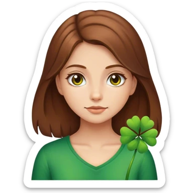 A brown hair girl with clover emoji sticker