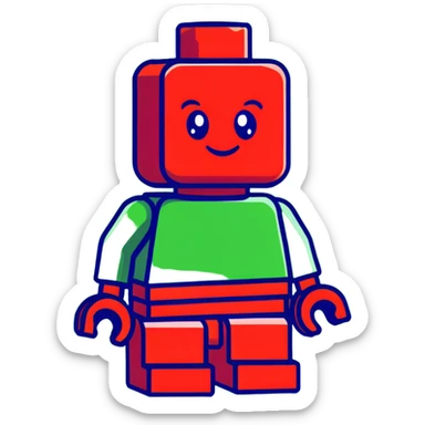 A cartoon red Lego brick with a cute face and rosy cheeks sticker