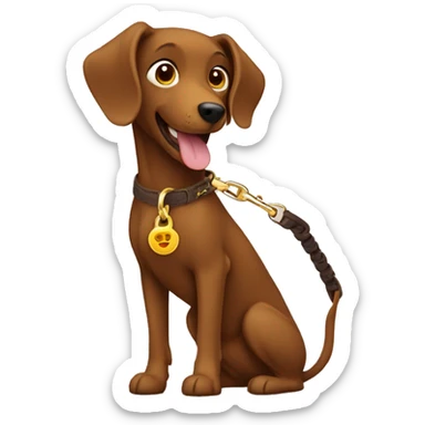 Brown dog leash with golden snap  sticker