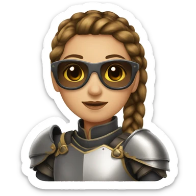 Girl knight with French braids, brown hair and sunglasses sticker