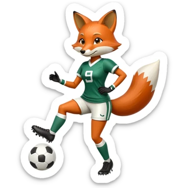 anthropomorphised female fox in stylish outfit playing football, full-body view sticker