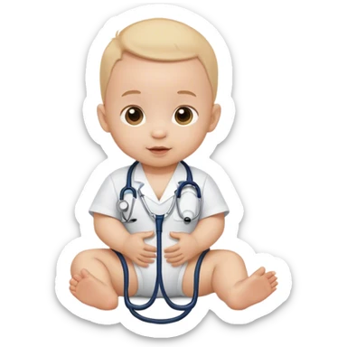 Baby, 6 months, with a stethoscope  sticker