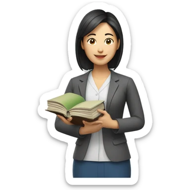 asian female teacher holding books sticker