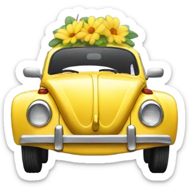  yellow Volkswagen Beetle with flower decals sticker