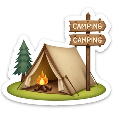 Wooden Camping sign made of felt texture, scrapbooking style, transparent background sticker