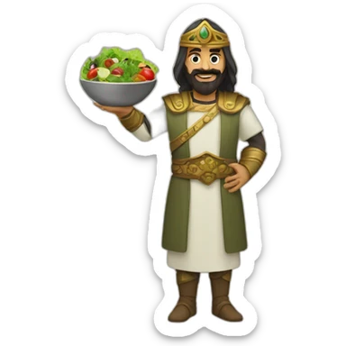 Saladin with gem in the left hand and salad in the right hand sticker