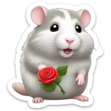 Gray hamster with a rose sticker