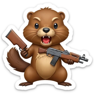 Beaver holding an ak47, yelling sticker