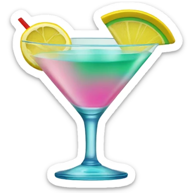 Bluish green cocktail with pink and yellow sticker