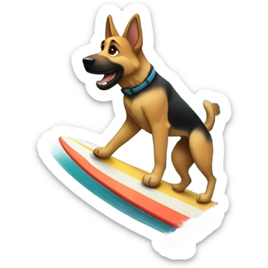 German shepherd with sunglasses surfing a big wave sticker