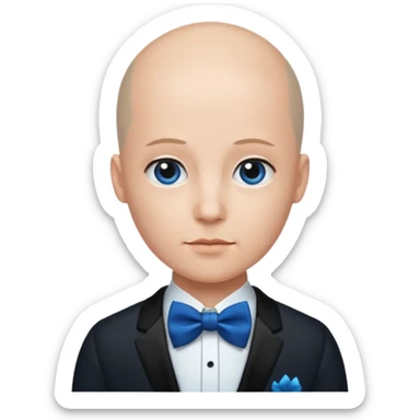 Bald with blue bow tie, midnight balck dress. sticker